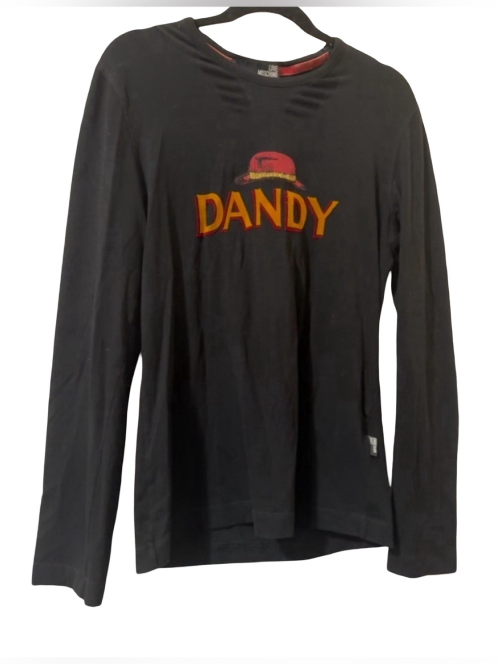 Love Moschino Mens Black Graphic Long Sleeve Shirt Size M Dandy Hat Designer Tee